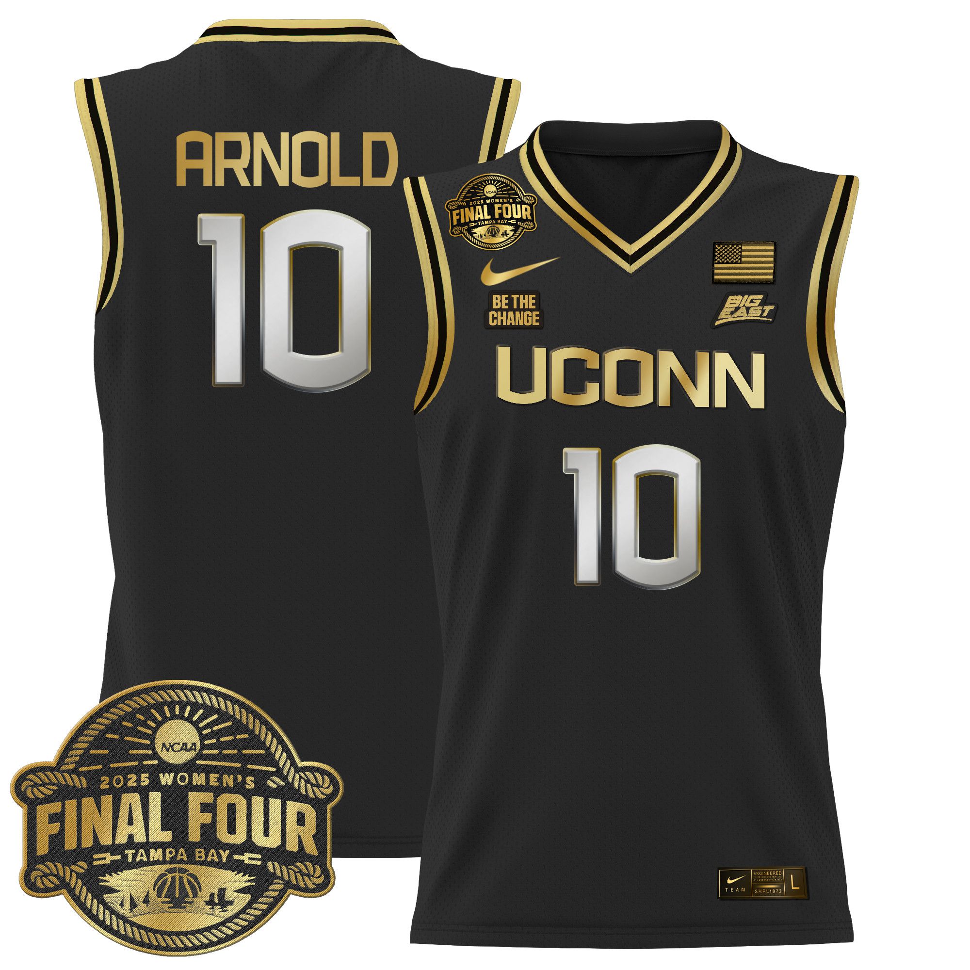 Men UConn Huskies #10 Arnold Black Nike 2025 Big Eat Final Four Patch Lightweight Basketball NCAA Jersey